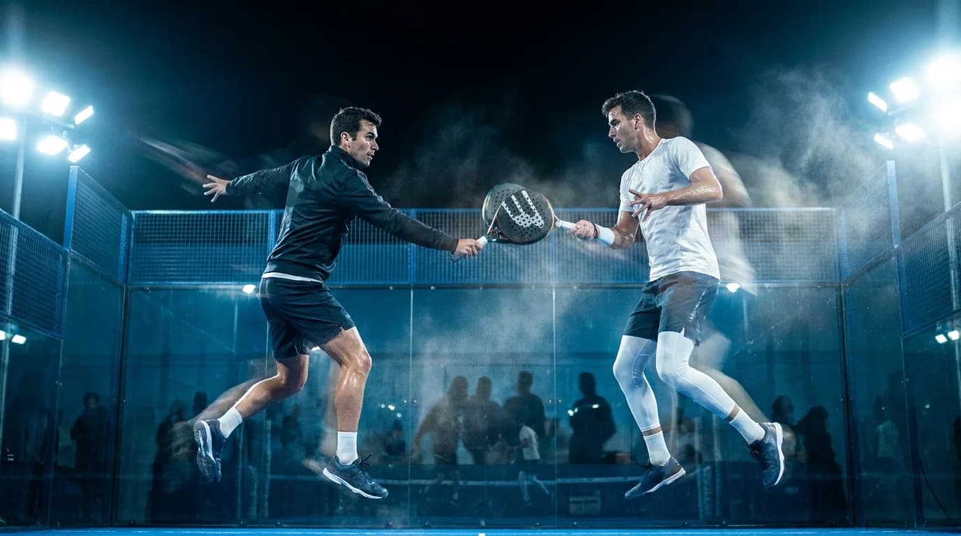 Padel action on a Court Hub court